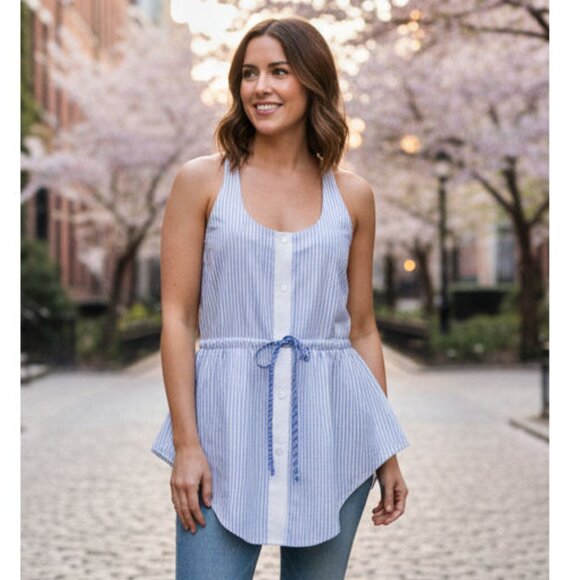 Alexander Wang Blue and White Striped Peplum Top Women's Size 8 - Picture 1 of 7